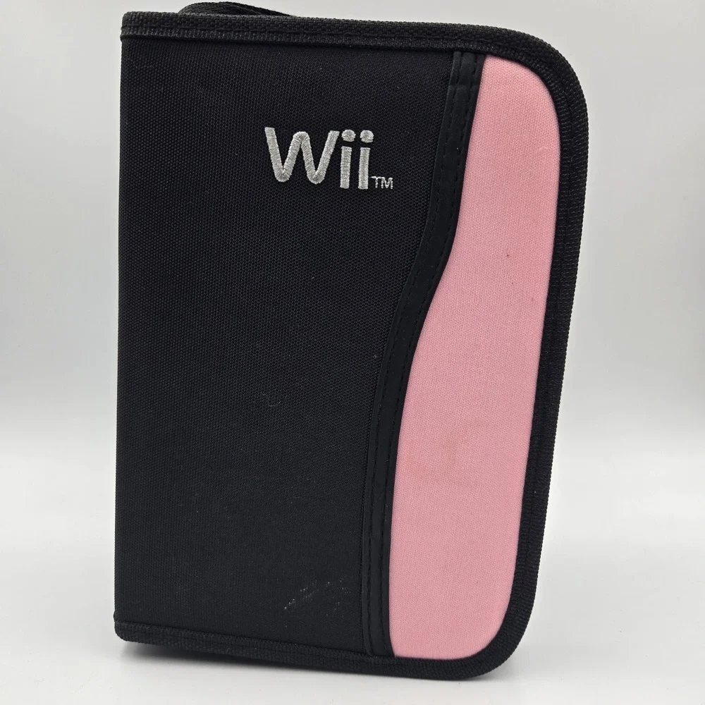 Nintendo Wii Game Remote Storage Pink Black Zippered Travel‎ Carry Carrying Case